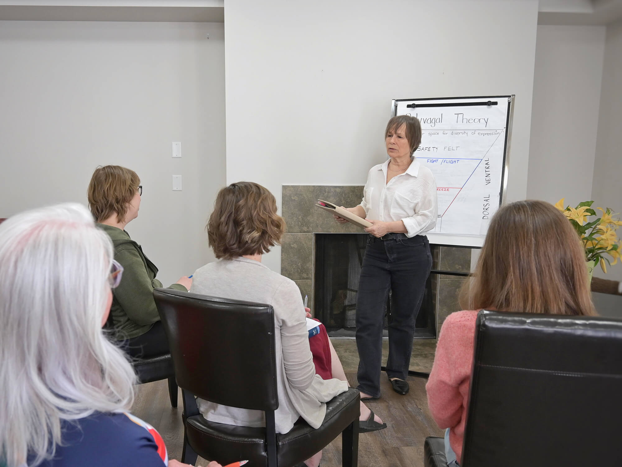 Lois Agrey teaching a self regulation class for lowering anxiety